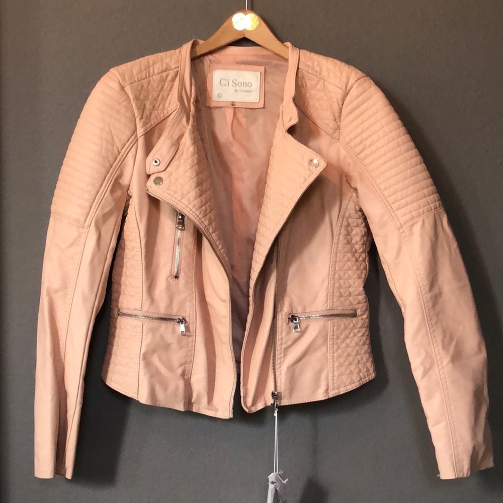 Ci  Sono by Cavalini, Valentine’s Day Pink, Faux-Leather Jacket.